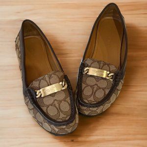 Coach Brown Leather C Logo Loafers-Excellent Condition-Size 8